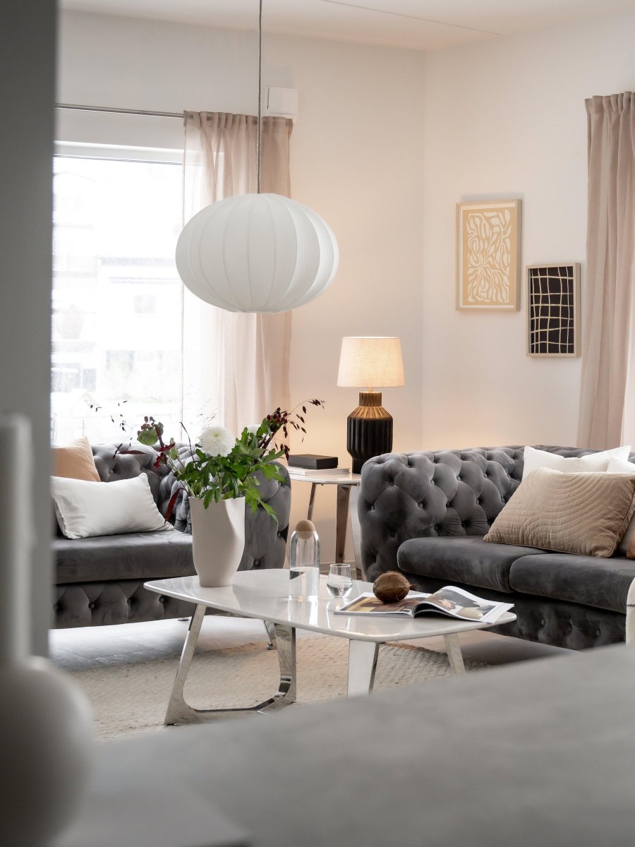 Hilma Skærm Ø40 Ekskl. Ophæng Råhvid loftslampe Fra PR Home - Hilma tagsk&aelig;rm i ribbet jerseystof.