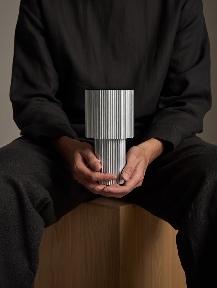 Iluma 22cm Sølv bærbar Fra Herstal - Den følger dig gennem dagen, fra stille morgener ved vinduet til middage, der flyttes ud på altanen, altid lige ved hånden og klar til at skabe den rette atmosfære.