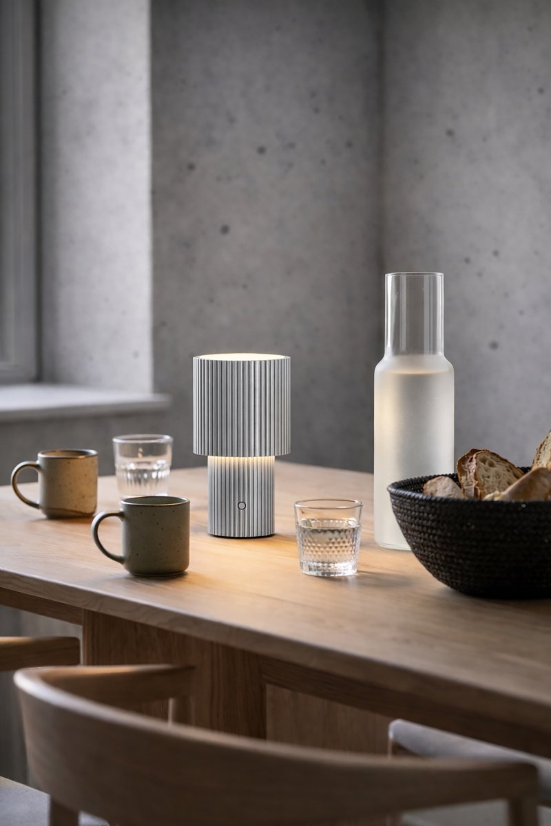 Iluma 22cm Sølv bærbar Fra Herstal - Den følger dig gennem dagen, fra stille morgener ved vinduet til middage, der flyttes ud på altanen, altid lige ved hånden og klar til at skabe den rette atmosfære.