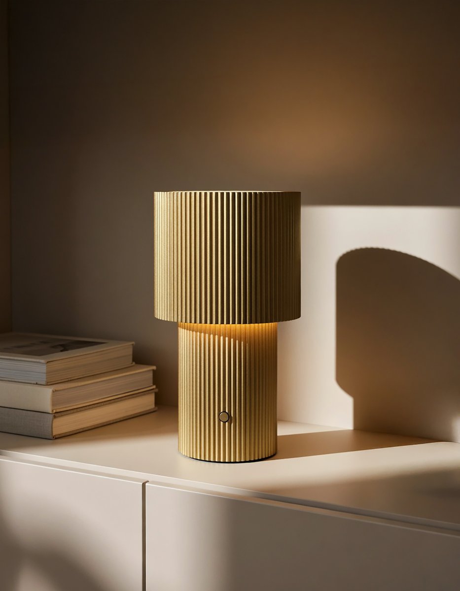 Iluma 22cm Guld bærbar Fra Herstal - Den f&oslash;lger dig gennem dagen, fra stille morgener ved vinduet til middage, der flyttes ud p&aring; altanen, altid lige ved h&aring;nden og klar til at skabe den rette atmosf&aelig;re.