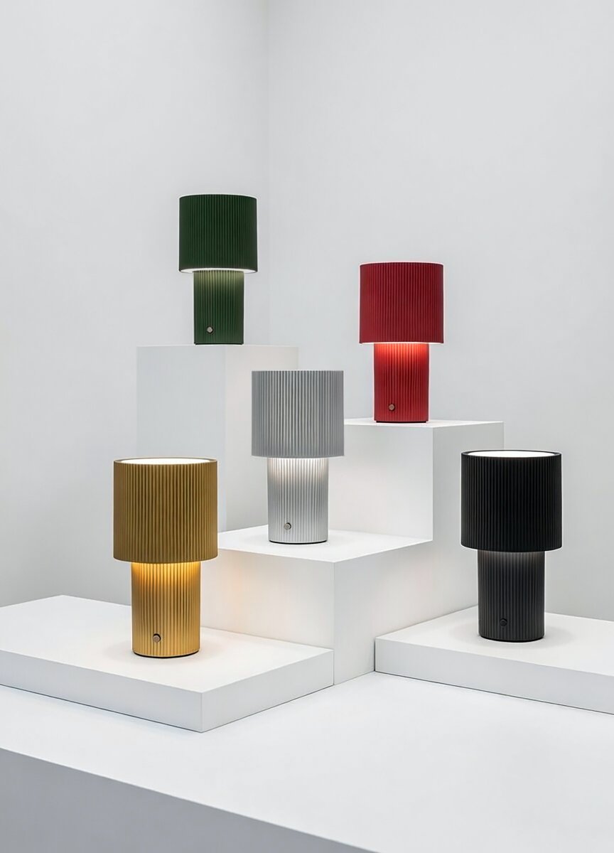 Iluma 22cm Olivengrøn bærbar Fra Herstal - Den f&oslash;lger dig gennem dagen, fra stille morgener ved vinduet til middage, der flyttes ud p&aring; altanen, altid lige ved h&aring;nden og klar til at skabe den rette atmosf&aelig;re.