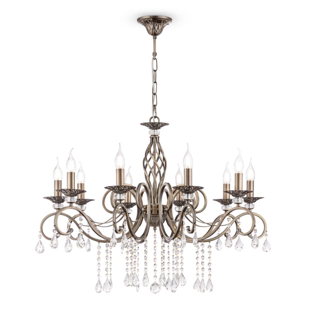 Grace Ø85 Bronze loftslampe Fra Maytoni - Grace er en elegant metallysekrone med en stilfuld bronzefinish og dekorative prismer, der reflekterer lyset smukt.