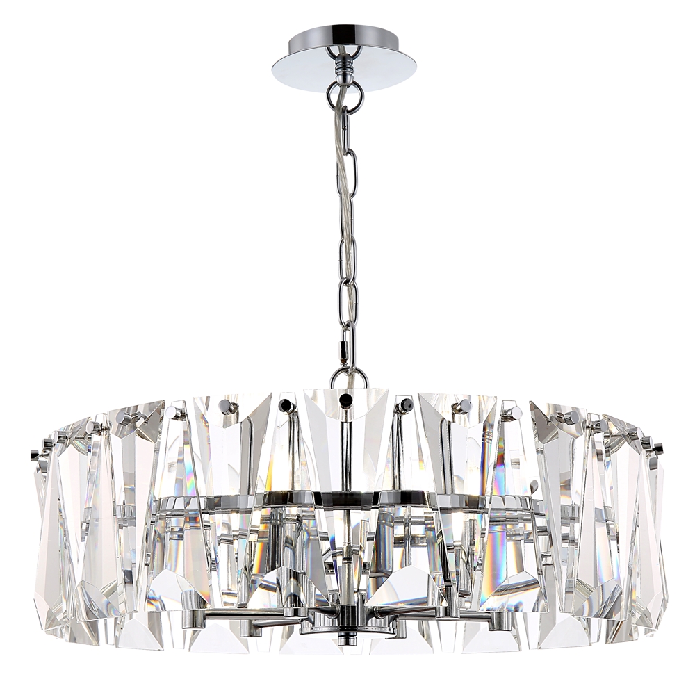 Puntes Ø52 Chrom krystal Fra Maytoni - Puntes er en elegant loftslysekrone i forkromet metal med funklende prismer, der omgiver lyskilderne og skaber et magisk lysspil, n&aring;r lampen er t&aelig;ndt.