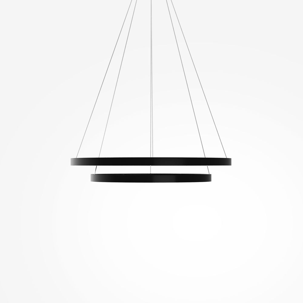 Rim Ø80 Sort loftslampe Fra Maytoni - De to ringe kan justeres individuelt i b&aring;de h&oslash;jde og vinkel, hvilket betyder, at du kan skabe et personligt udtryk og tilpasse lampens form til rummet.