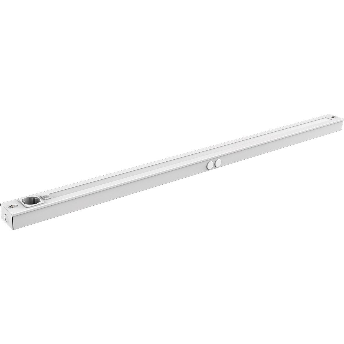 Bänky m. uttag 118cm Hvid Fra Designlight - Denne model er 580 mm lang og giver et kraftigt, j&aelig;vnt lys med en effekt p&aring; 10W og en lysstr&oslash;m p&aring; 2000 lumen, ideel til at oplyse hele bordpladen.
