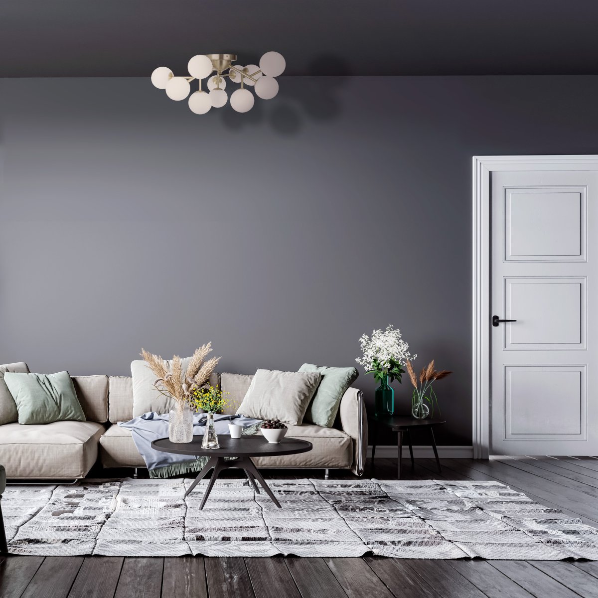 Dallas Ø60 Guld plafond Fra Maytoni - Dens unikke design med runde glaskupler i forskellige retninger skaber et dramatisk og elegant lysspil, der fylder rummet med varme og karakter.