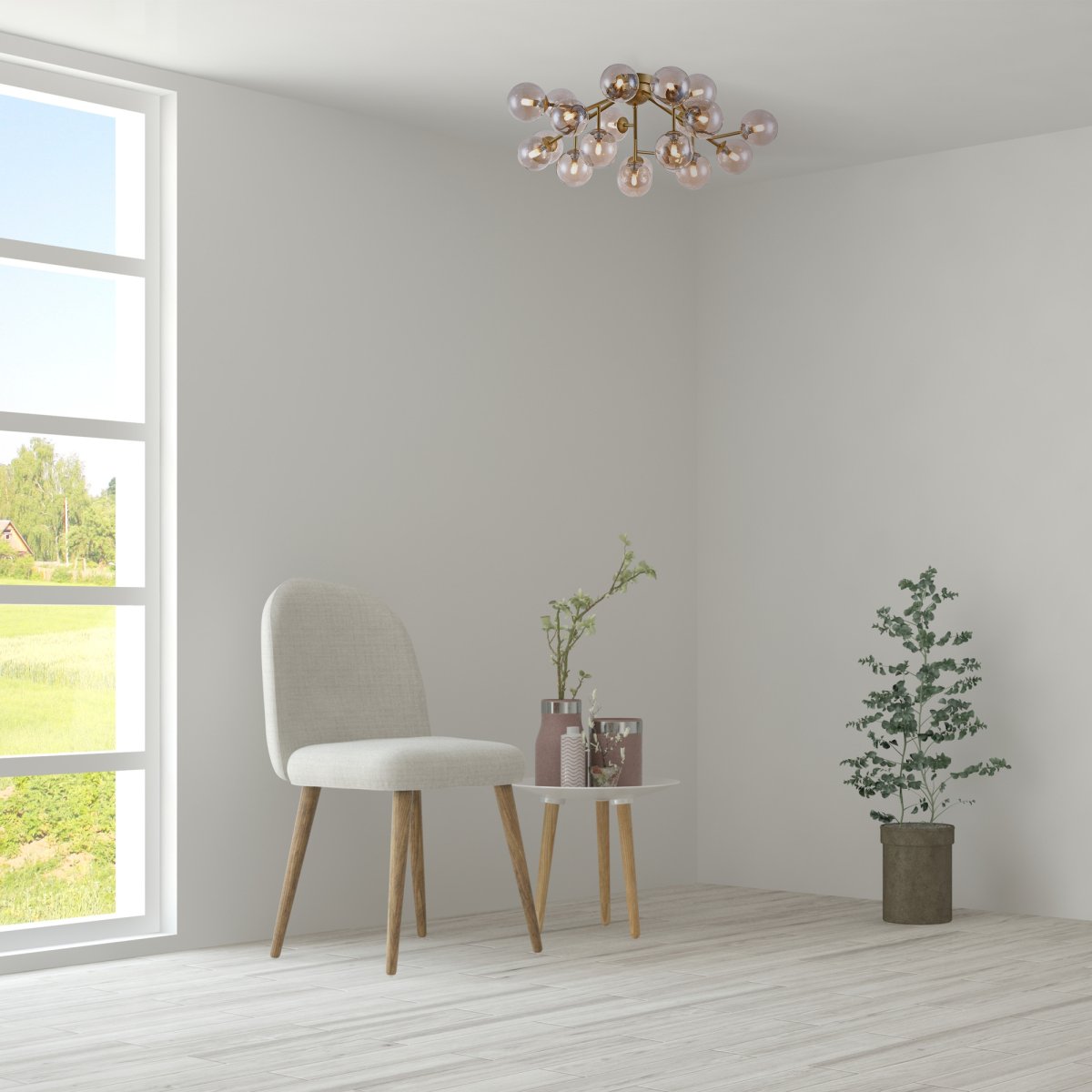 Dallas 20 Guld plafond Fra Maytoni - Dens unikke design med runde glaskupler i forskellige retninger skaber et dramatisk og elegant lysspil, der fylder rummet med varme og karakter.