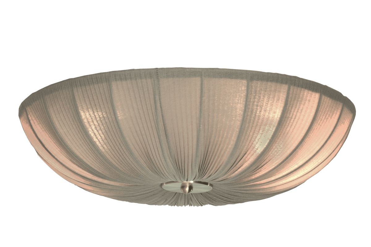 Lady Ø55 Grå plafond Fra Aneta Lighting - N&aring;r lampen er t&aelig;ndt, spredes et bl&oslash;dt og behageligt lys gennem stoffet og skaber en varm atmosf&aelig;re i rummet.