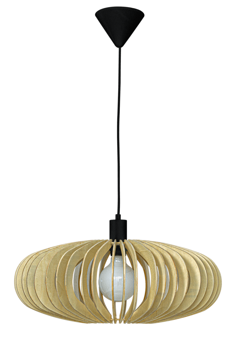 Arcos Ø50 Træ loftslampe Fra Aneta Lighting - Den elegante loftslampe Arcos består af krydsfinerlameller i en blød afrundet form, der skaber en smuk lys- og skyggeeffekt.