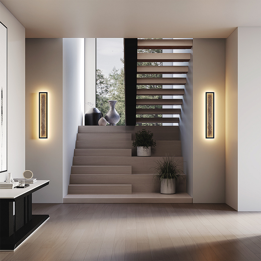 Orign 60cm Sort væglampe Fra Maytoni - Orign er en metalv&aelig;glampe med en elegant stenimitation i midten, der giver et naturligt og eksklusivt indtryk.