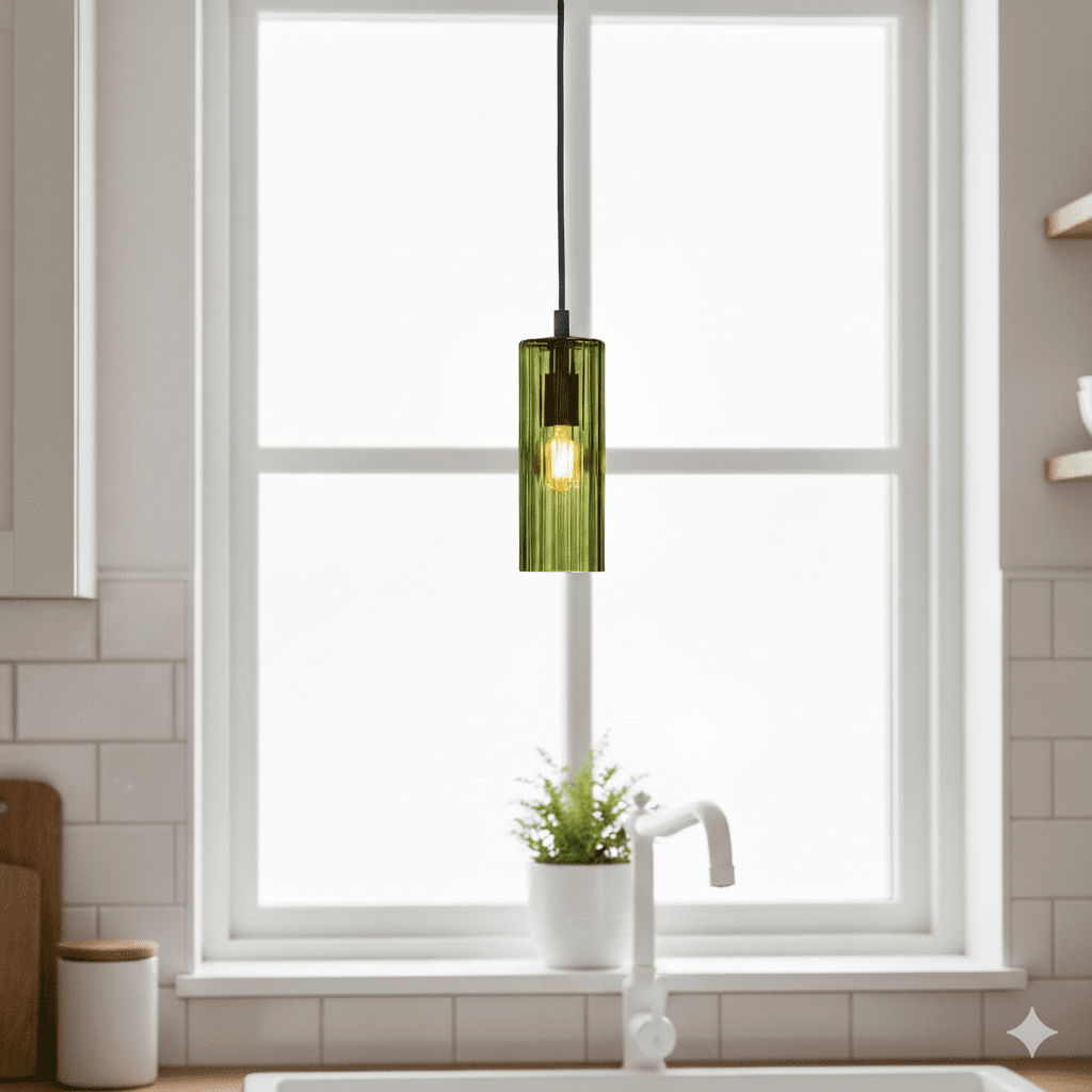 Kiera Ø7 Grøn vindueslampe Fra Cottex - Perfekt til placering i et vindue, hvor den b&aring;de lyser rummet op og fungerer som en dekorativ detalje, der tilf&oslash;jer farve og karakter til interi&oslash;ret.