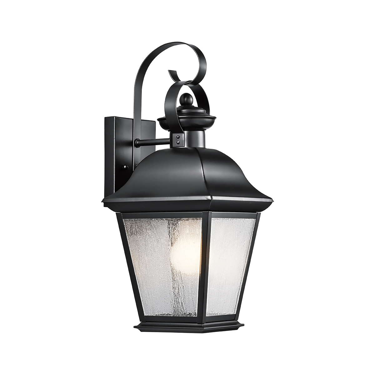 Mount Vernon Sort udendørslampe Fra Elstead Lighting - Lampen er lavet af sort metal og er kombineret med klart glas med en smukt ru struktur, der giver lampen et livligt og karakteristisk udtryk.