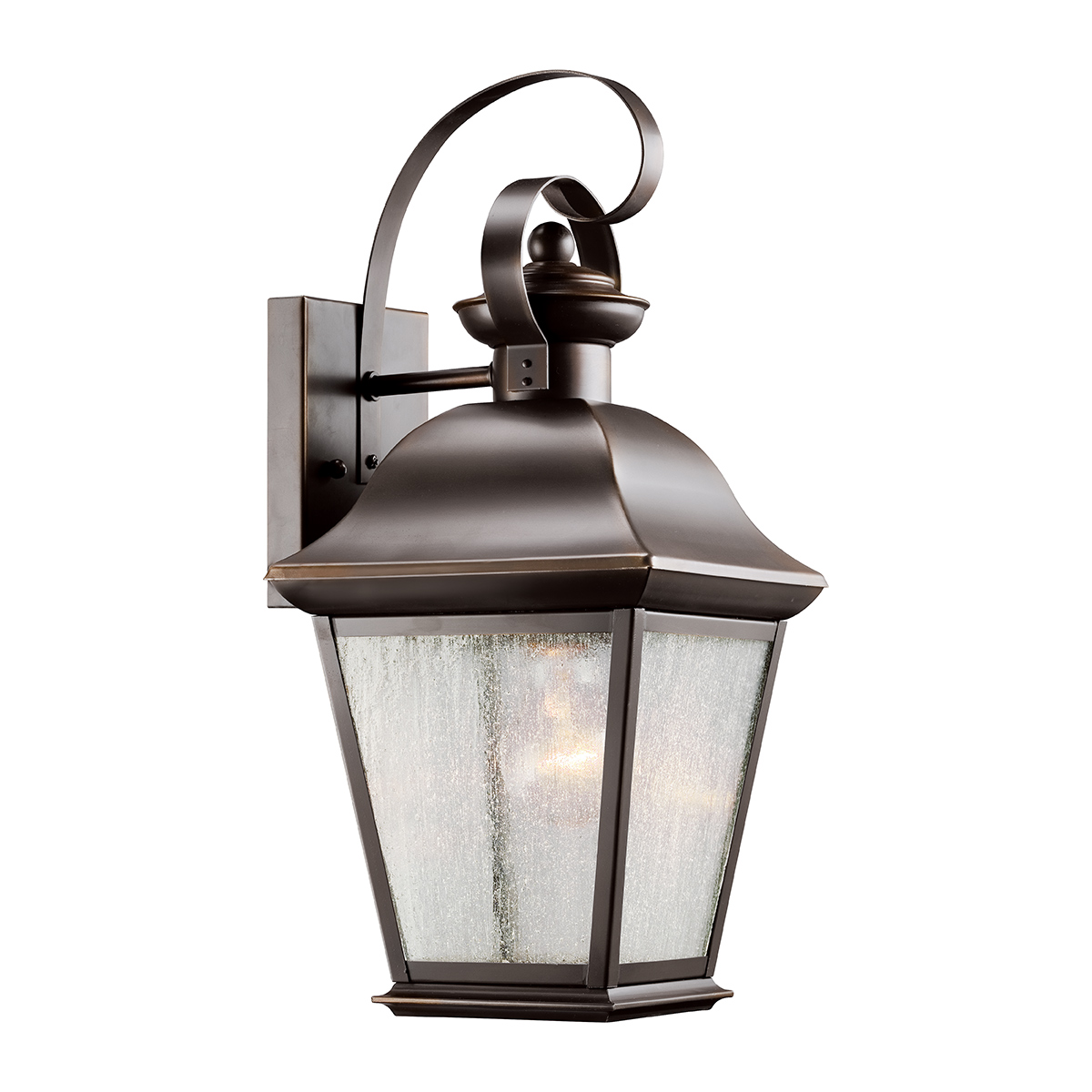 Mount Vernon Bronze udendørslampe Fra Elstead Lighting - Lampen er lavet af metal med en elegant bronzefinish, der er kombineret med klart glas med en smukt ru struktur, der giver lampen et livligt og karakteristisk udtryk.