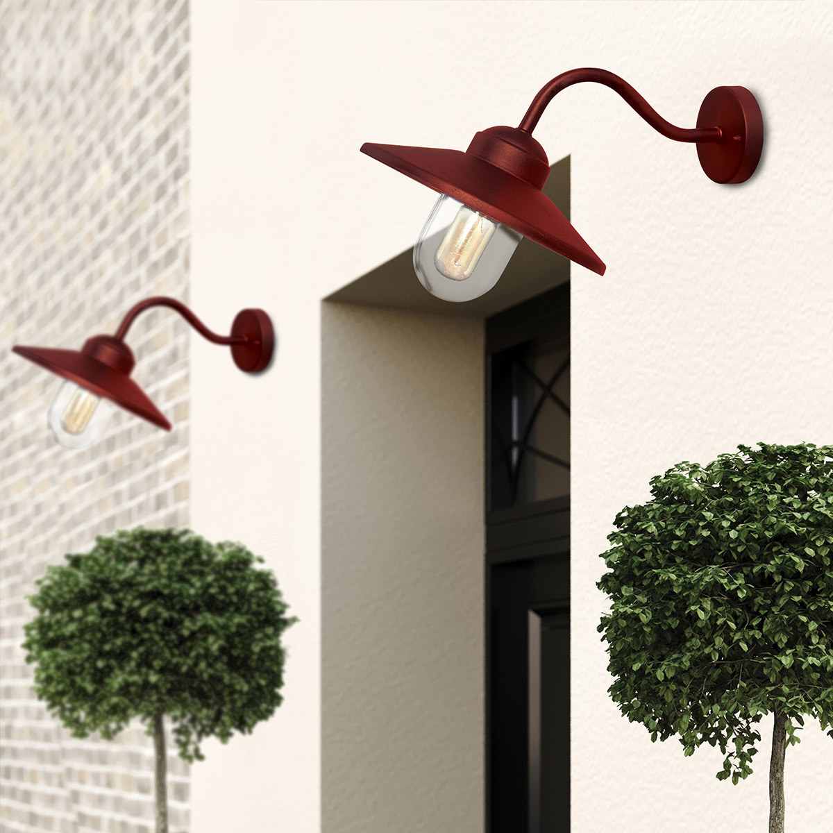 Klampenborg Ø28 RØD udendørslampe Fra Elstead Lighting - Tillverkad av rostfritt st&aring;l i oxid r&ouml;d finish och glas, erbjuder den en robust konstruktion som st&aring;r emot v&auml;der och vind.