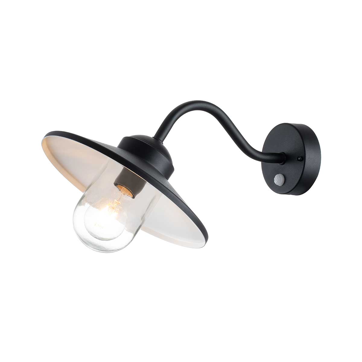 Klampenborg Ø28 Sort udendørslampe Fra Elstead Lighting - Lampen har en indbygget bev&aelig;gelsessensor, som g&oslash;r den ideel at placere ved entr&eacute;en, garagen eller fronten for ekstra sikkerhed og bekvemmelighed.