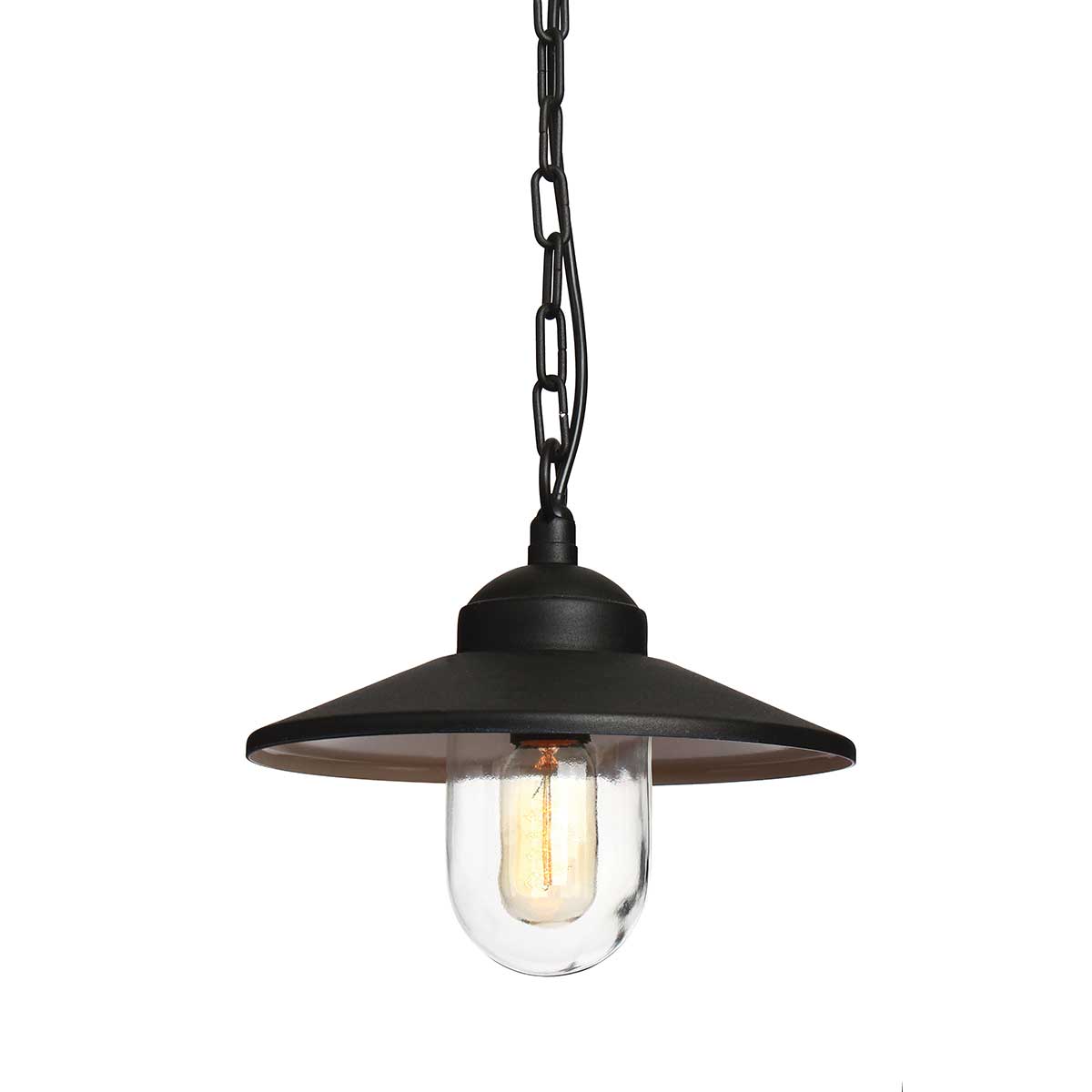 Klampenborg Ø28 Sort Fra Elstead Lighting - Tillverkad av rostfritt st&aring;l i svart finish och glas, erbjuder den en robust konstruktion som st&aring;r emot v&auml;der och vind.