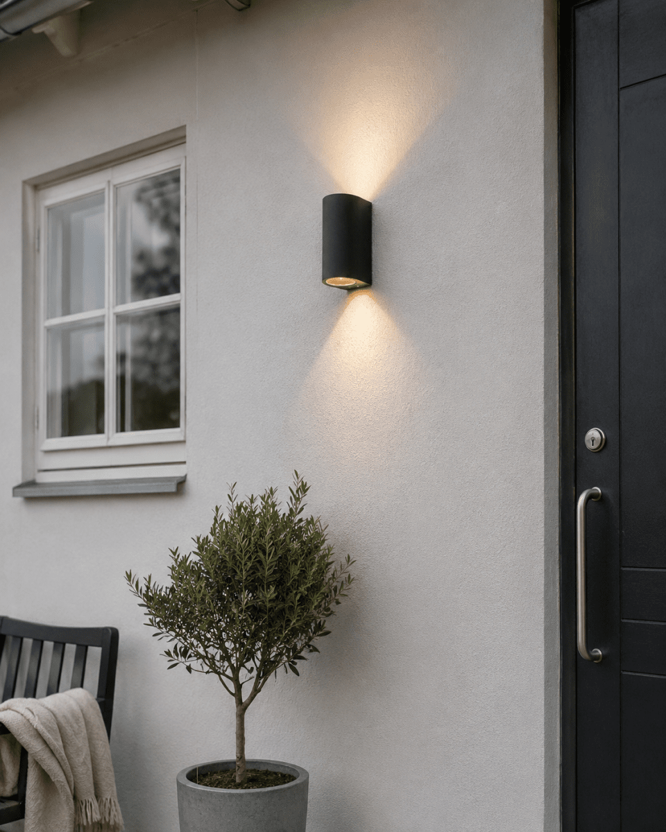 Tor Duo Antracit udendørslampe Fra Lampan - Lampan lyser fint ner och upp p&aring; v&auml;ggen och skapar en h&auml;rlig atmosf&auml;r.