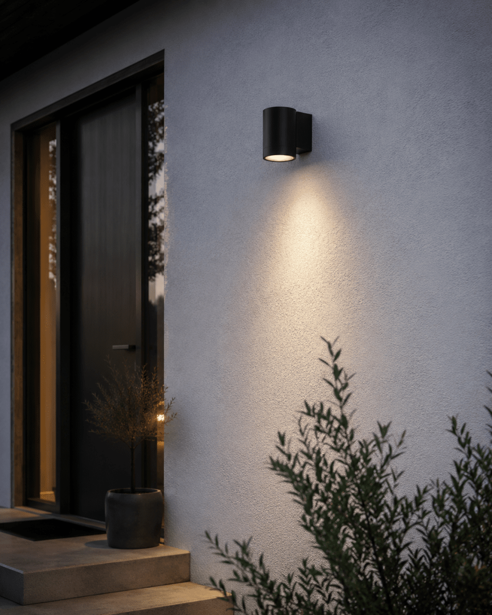 Oden Single Sort udendørslampe Fra Lampan - Lampan lyser fint ner p&aring; v&auml;ggen och skapar en h&auml;rlig atmosf&auml;r.