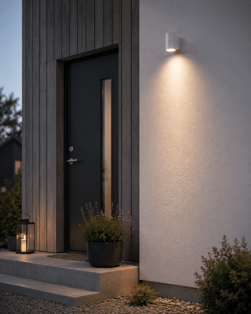 Oden Single Hvid udendørslampe Fra Lampan - Lampan lyser fint ner p&aring; v&auml;ggen och skapar en h&auml;rlig atmosf&auml;r.