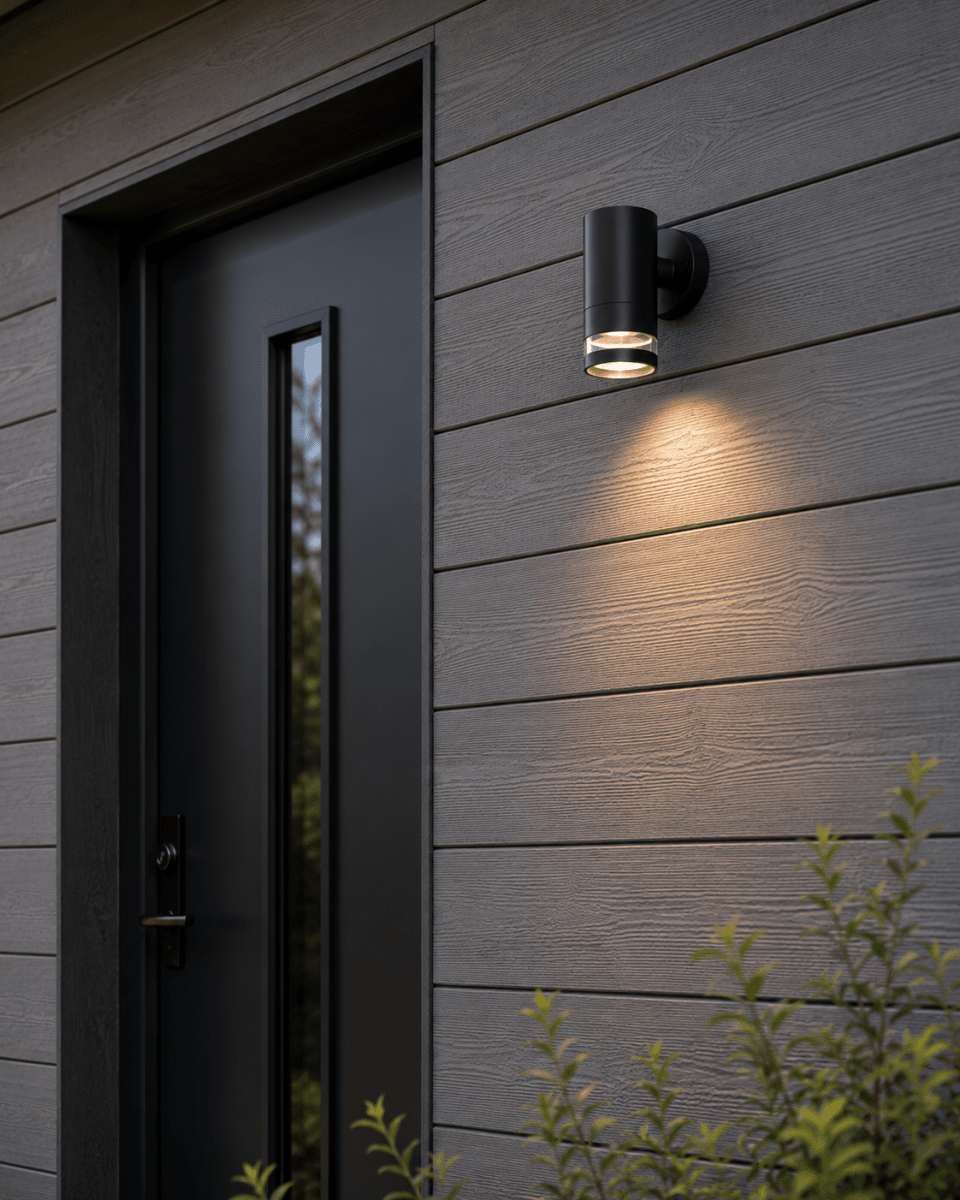 Cylinder Sort udendørslampe Fra Lampan - Lampan lyser fint ner p&aring; v&auml;ggen och skapar en h&auml;rlig atmosf&auml;r.