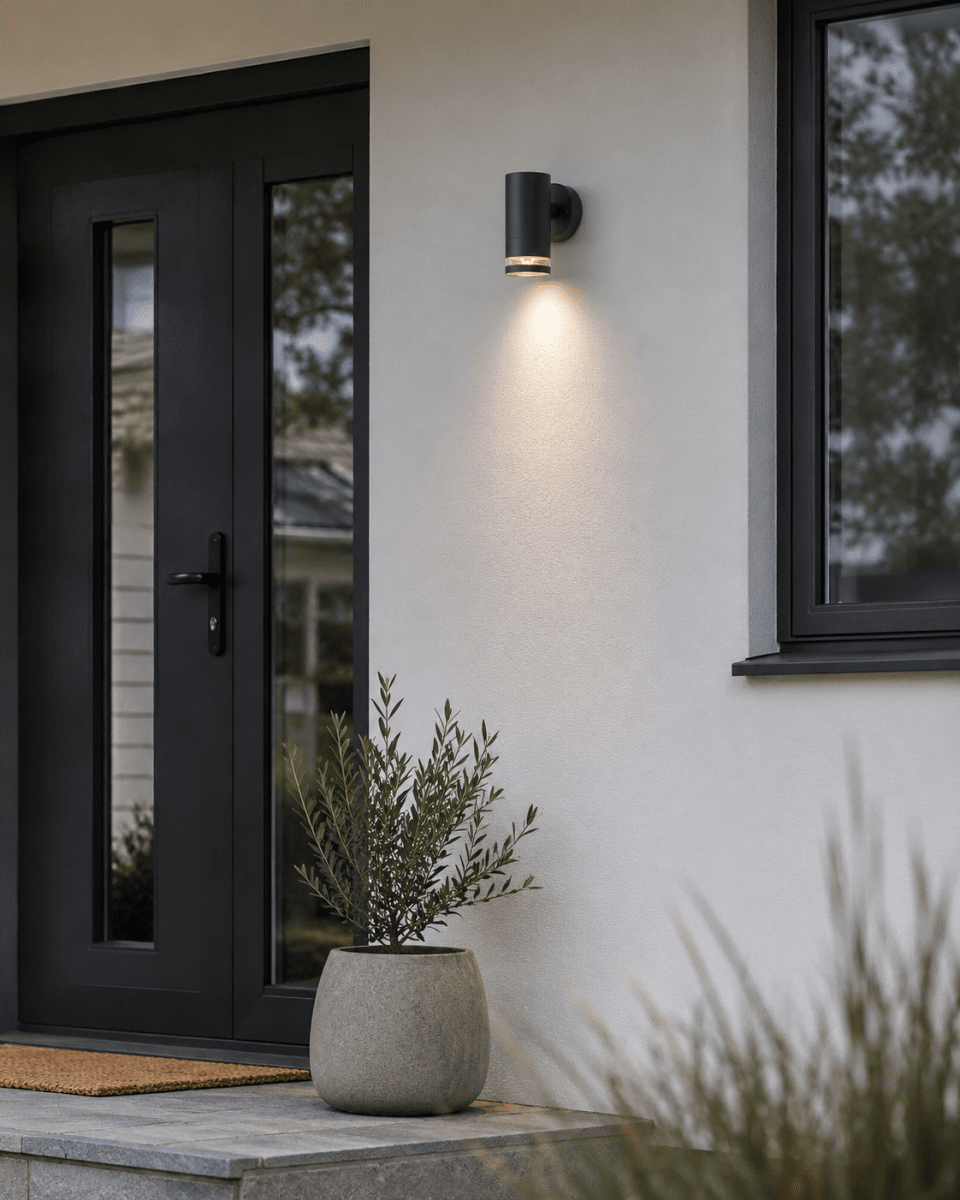 Cylinder Antracit udendørslampe Fra Lampan - Lampan lyser fint ner p&aring; v&auml;ggen och skapar en h&auml;rlig atmosf&auml;r.