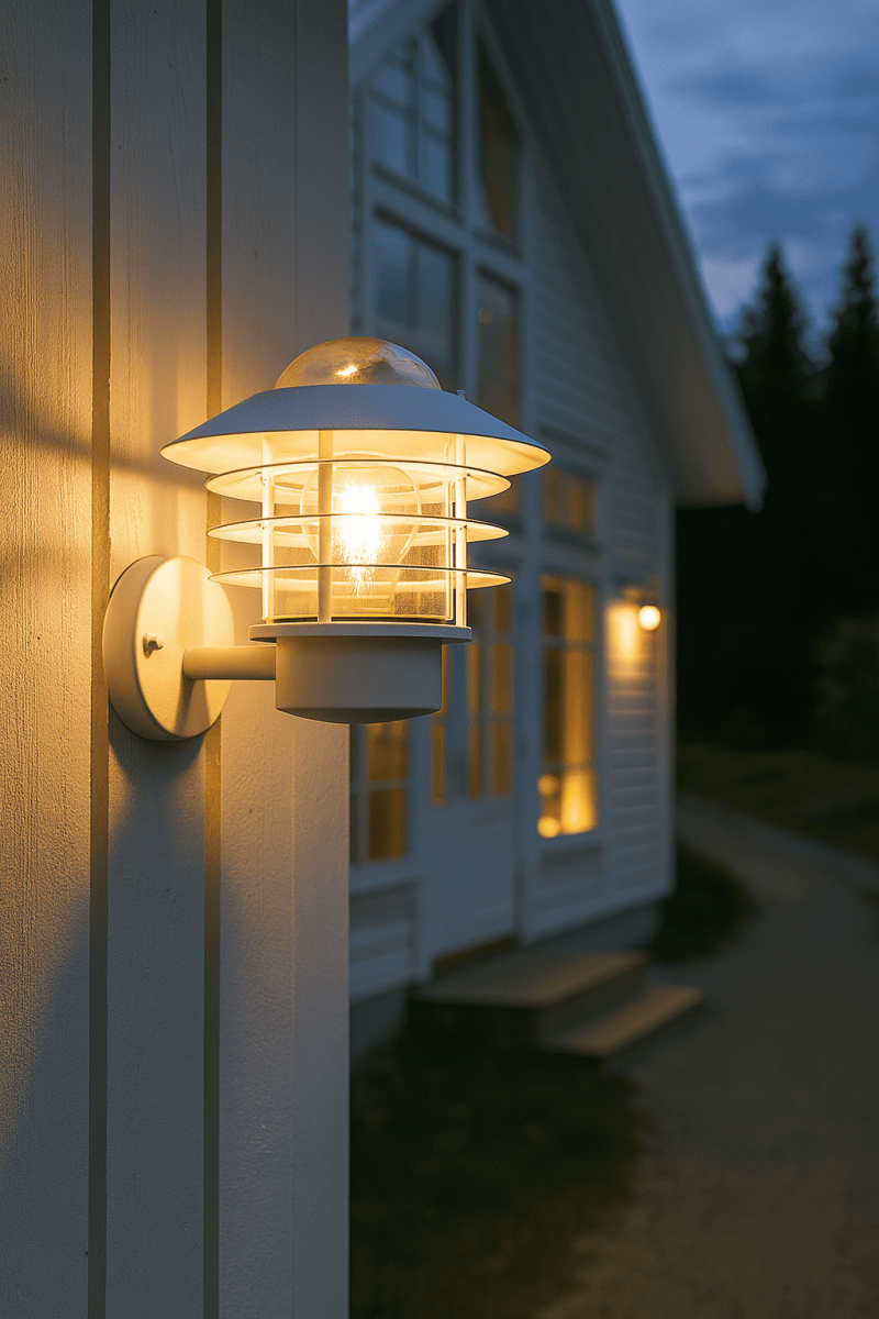 Ystad Hvid udendørslampe Fra Nordic Lighting - Ystad v&aelig;glampe er en klassisk og stilfuld udend&oslash;rslampe i rustfrit st&aring;l med klart glas.