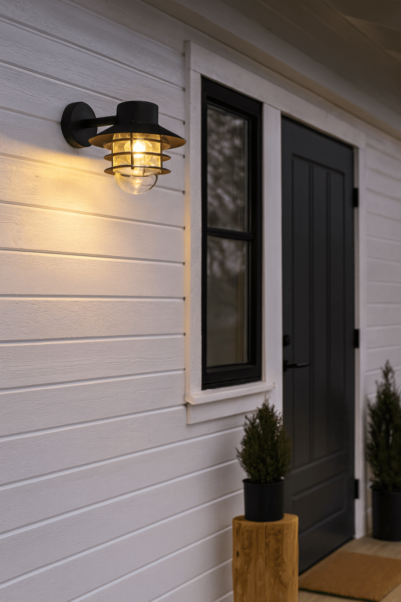 Ystad Sort udendørslampe Fra Nordic Lighting - Ystad v&aelig;glampe er en klassisk og stilfuld udend&oslash;rslampe i rustfrit st&aring;l med klart glas.