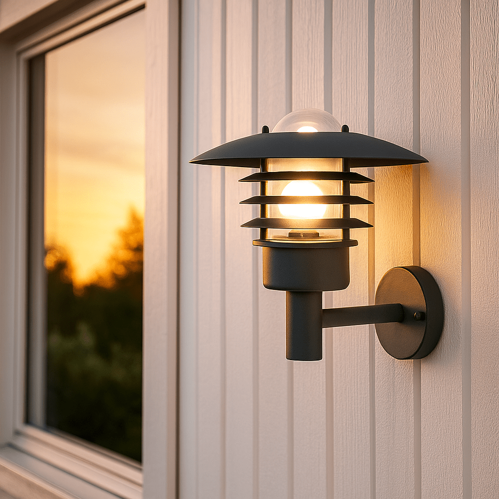 Kalmar Sort udendørslampe Fra Nordic Lighting - Kalmar v&aelig;glampe er en klassisk og stilfuld udend&oslash;rslampe i rustfrit st&aring;l med klart glas.