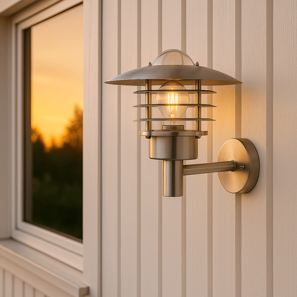 Kalmar Børstet stål udendørslampe Fra Nordic Lighting - Kalmar v&aelig;glampe er en klassisk og stilfuld udend&oslash;rslampe i rustfrit st&aring;l med klart glas.