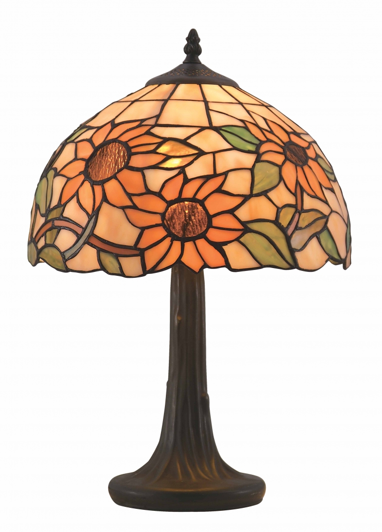 Zoom billede af Solros 45cm Flerfarvet Fra Norrsken Design - Sunflower er en klassisk Tiffany lampe med et smukt design med solsikker og blade i forskellige farver.