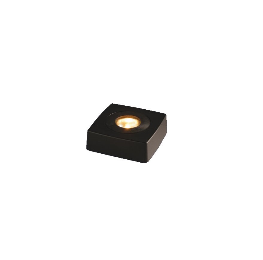 Lysplade 9x9cm Sort bordlampe Fra Frilight - &Oslash;nsker du selv at supplere med en ny eller egen lyskilde, skal det v&aelig;re en flad G4 LED-lampe t&aelig;ndt; max 5W og 12V.