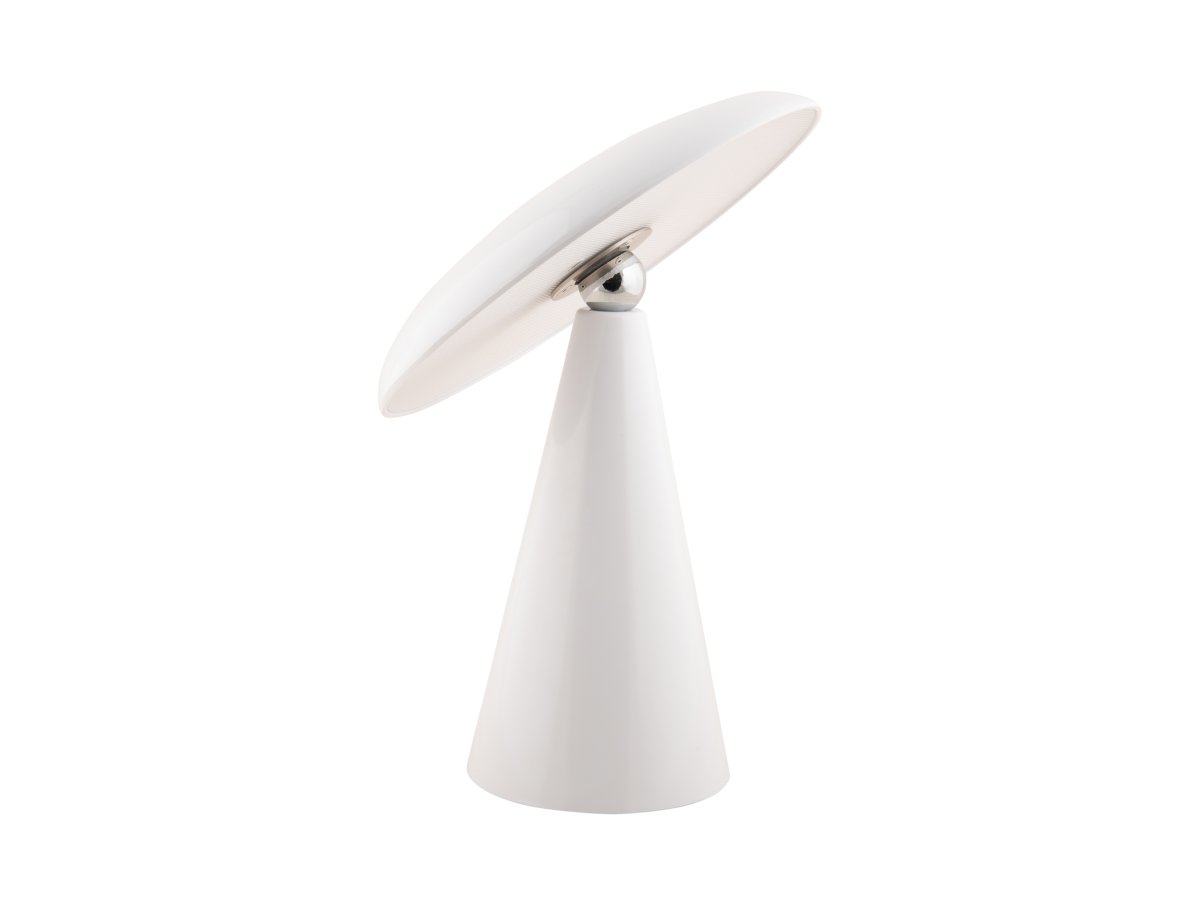 Phoebe LED 26cm Hvid bærbar Fra Leitmotiv - Lampen er 3-trins dæmpbar via touch-knappen på skærmen og giver op til 8 timers lys efter en fuld opladning.