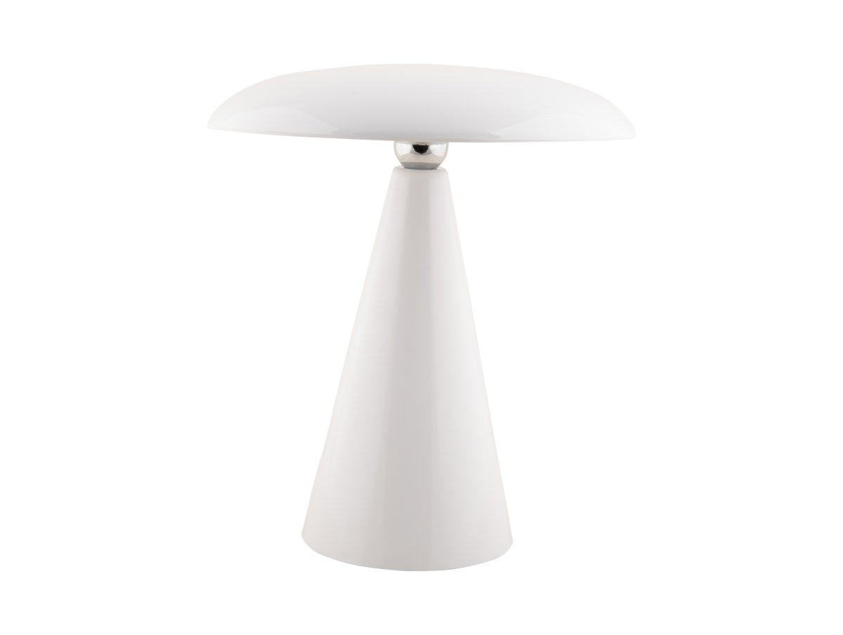 Phoebe LED 26cm Hvid bærbar Fra Leitmotiv - Lampen er 3-trins dæmpbar via touch-knappen på skærmen og giver op til 8 timers lys efter en fuld opladning.