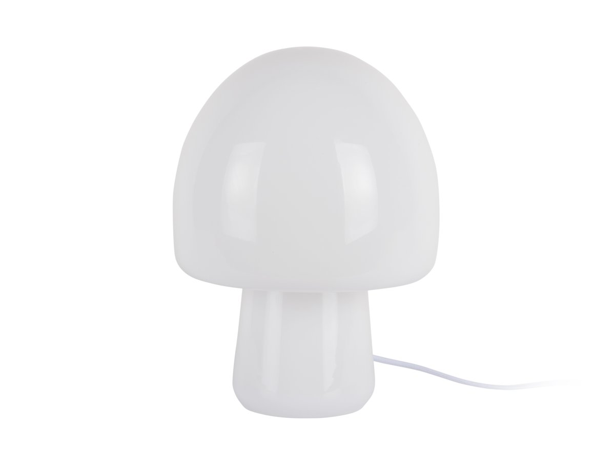 Gozar 27cm Hvid bordlampe Fra Leitmotiv - Den bløde paddehatteform og skinnende overflade skaber en behagelig lysfordeling og et harmonisk udtryk.