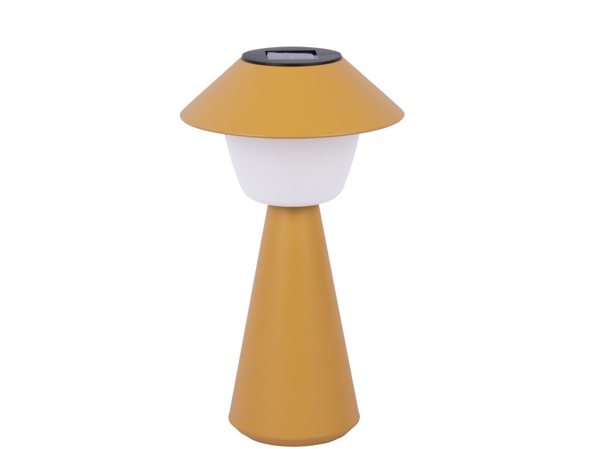 Marioneta 32cm Gul solcellelampe Fra Leitmotiv - Den er lavet af plastik i en mørk gul skærm med en hvid skærm, der spreder et blødt og behageligt lys.