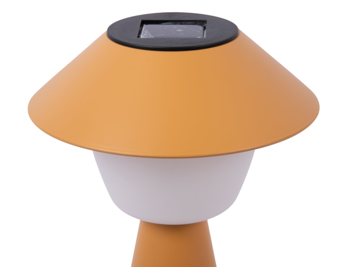 Marioneta 32cm Gul solcellelampe Fra Leitmotiv - Den er lavet af plastik i en mørk gul skærm med en hvid skærm, der spreder et blødt og behageligt lys.