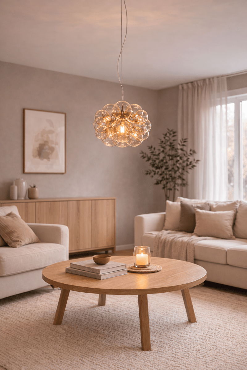 Lustro Ø40 Rav loftslampe Fra By Rydéns - Lustro er en dekorativ og elegant pendellampe i forkromet metal med flere ravfarvede glassk&aelig;rme i klyngeformat.