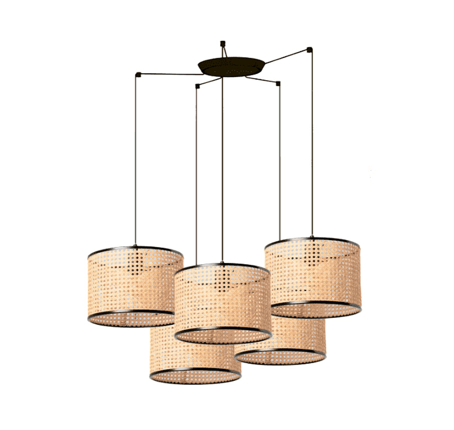 Mambo 5x Ø32 Natur loftslampe Fra Faro Barcelona - Hvert kabel med en l&aelig;ngde p&aring; 5m har en str&aelig;kklemme, som g&oslash;r det muligt at installere armaturet p&aring; avancerede punkter.