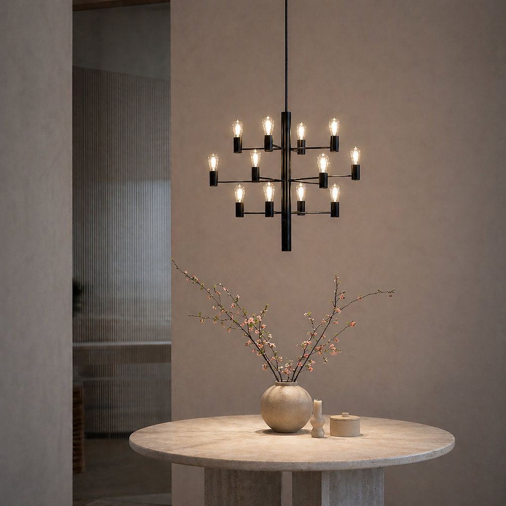 Manola 12 Ø60 Sort loftslampe Fra Herstal - Perfekt til placering i en rummelig entr&eacute; eller over spisebordet, hvor den kan tage sin plads og sprede et smukt lys.