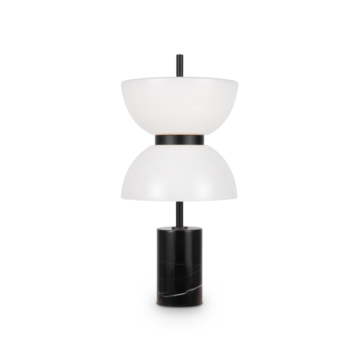 Kyoto 46cm Sort bordlampe Fra Maytoni - Lampen har et elegant design med en skinnende hvid glaskrop og en marmorfod, der minder om silhuetterne fra byens gamle pagoder og paladser.