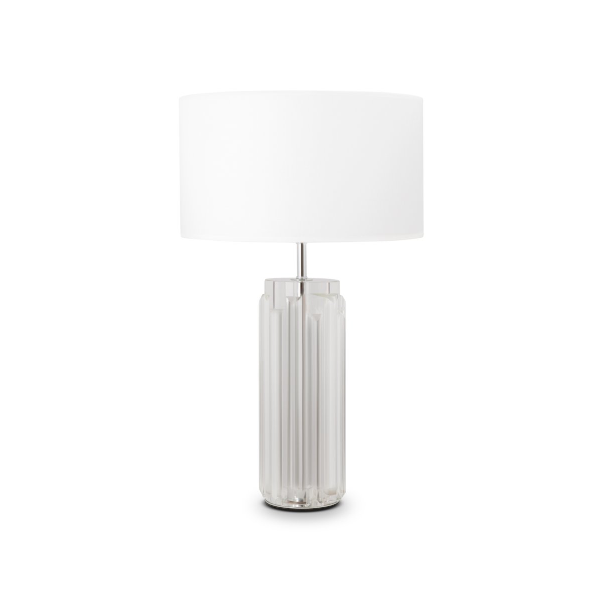 Muse 52cm Chrom bordlampe Fra Maytoni - Den mælkehvide bomuldslampeskærm spreder et blødt og behageligt lys, som skaber en varm og hyggelig atmosfære i rummet.