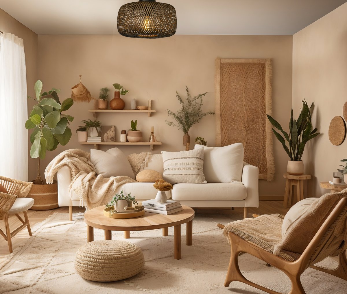 Savanna Ø40 Natur plafond Fra Aneta Lighting - Den flettede rattanskærm giver et varmt og indbydende lys til rummet og skaber en afslappet og behagelig atmosfære.