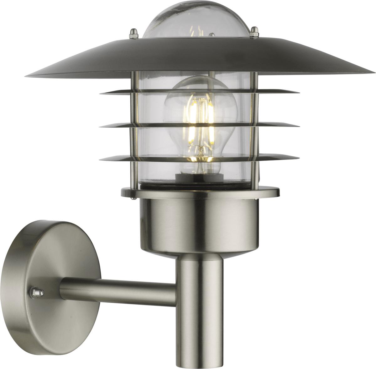 Kalmar Børstet stål udendørslampe Fra Nordic Lighting - Kalmar v&aelig;glampe er en klassisk og stilfuld udend&oslash;rslampe i rustfrit st&aring;l med klart glas.