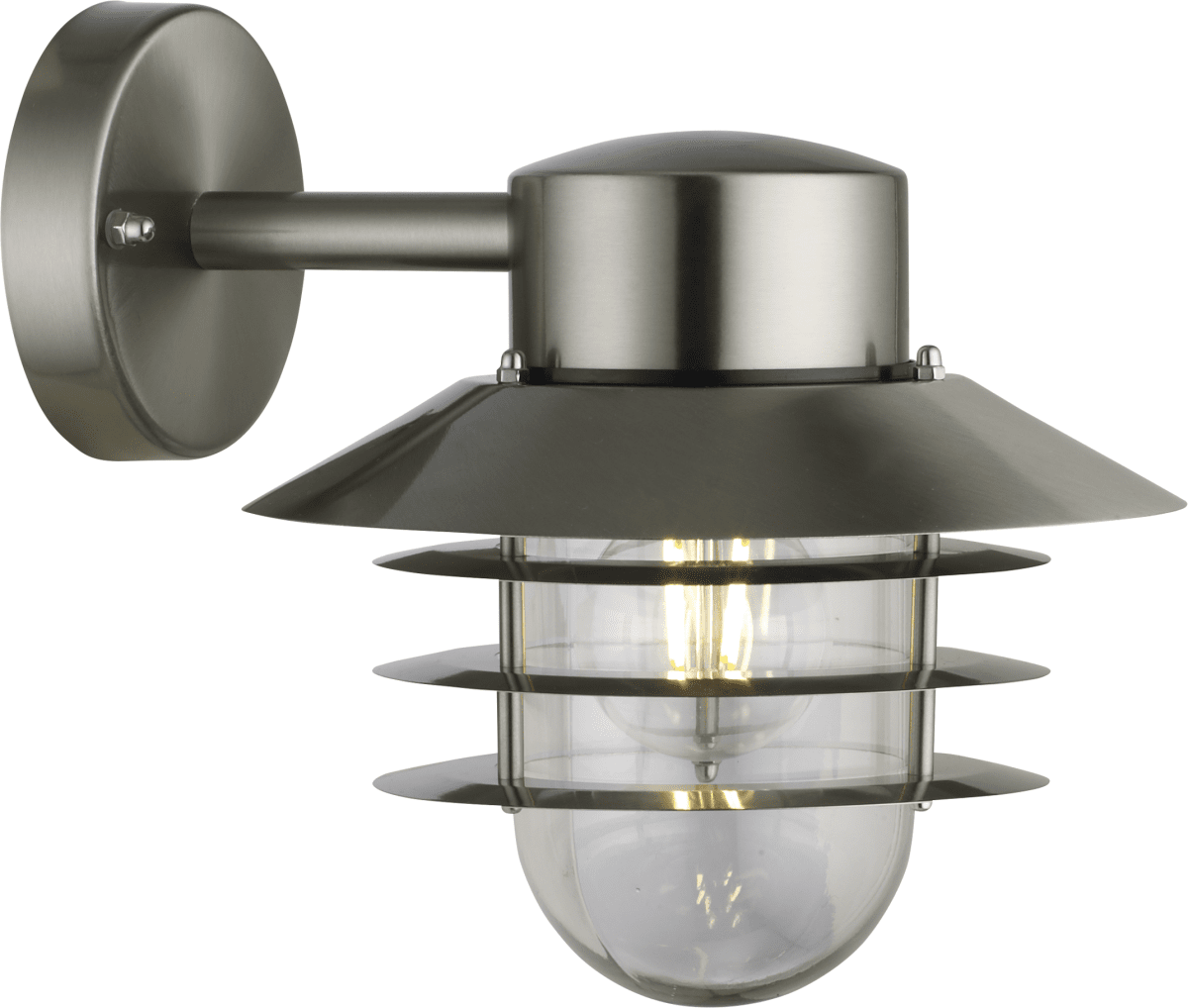Ystad Børstet stål udendørslampe Fra Nordic Lighting - Ystad v&aelig;glampe er en klassisk og stilfuld udend&oslash;rslampe i rustfrit st&aring;l med klart glas.