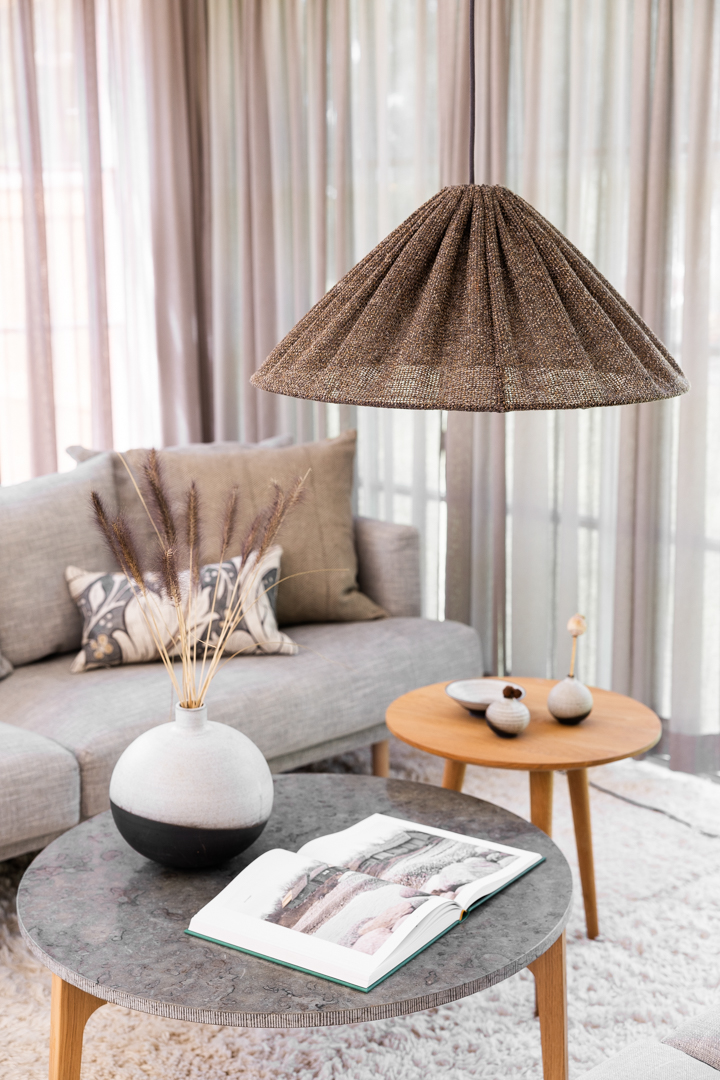 Tipi Skærm Ekskl. Ophæng Ø78 Brun loftslampe Fra Alde & Lind - Stoffet er marmoreret i tofarver, brunt og naturligt h&oslash;r.