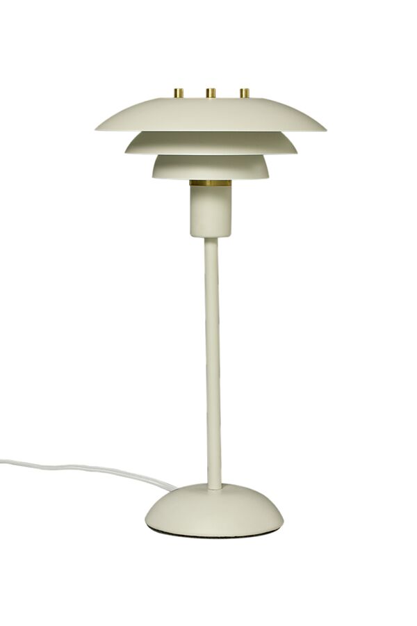 Epsilon 37cm Hvid bordlampe Fra Aneta Lighting - Detaljer i krom og mat messing medfølger, syning; du kan selv vælge, hvilken der passer bedst ind i dit hjem.