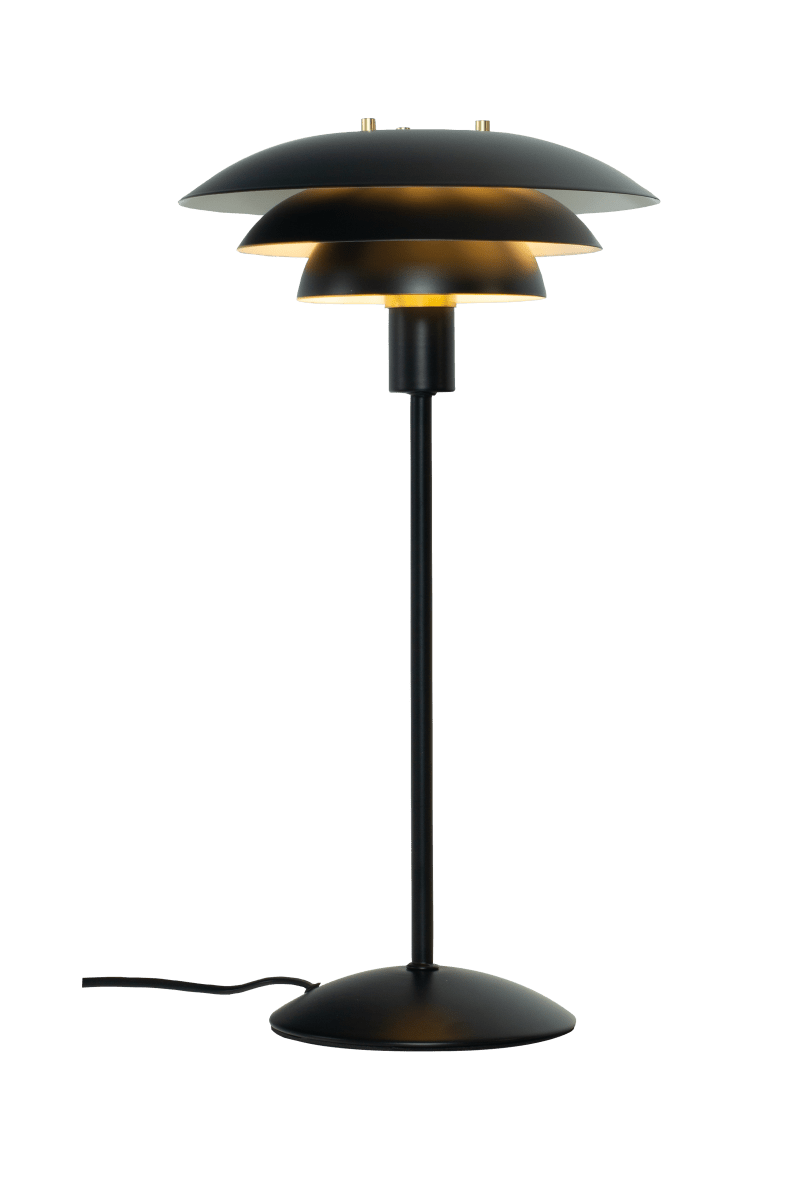 Zoom billede af Epsilon 47cm Sort bordlampe Fra Aneta Lighting - Epsilon bordlampe i et klassisk design med et moderne udtryk, har en tredelt metalsk&aelig;rm, der fordeler lyset p&aring; en flot m&aring;de og modvirker bl&aelig;nding.