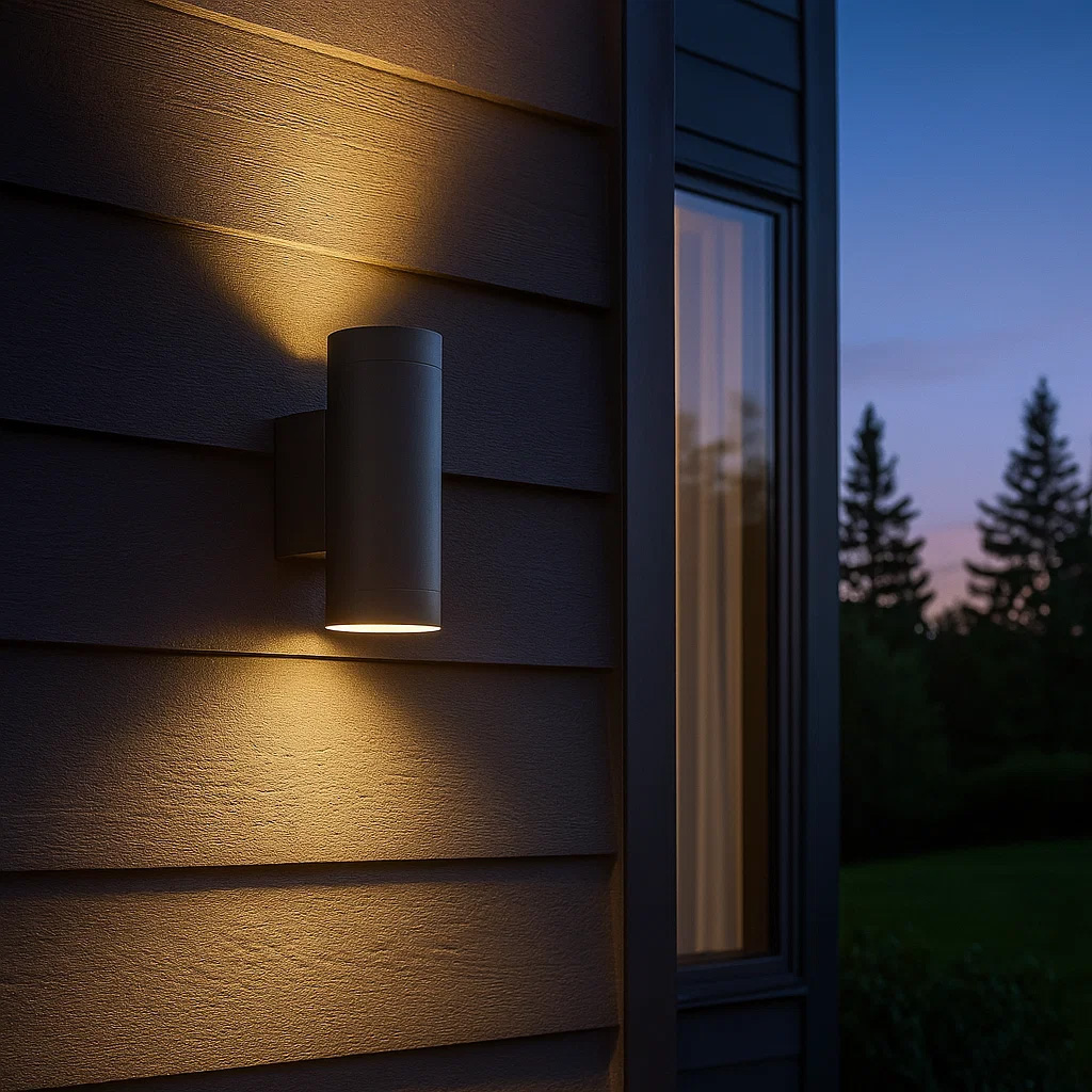Oden Duo Antracit udendørslampe Fra Lampan - Lampan lyser fint b&aring;de upp och ner p&aring; v&auml;ggen.