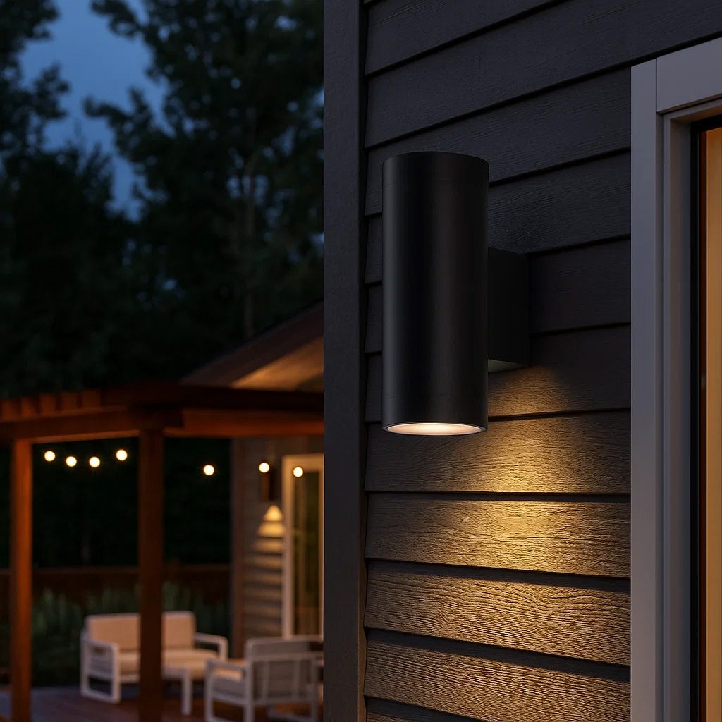 Oden Duo Sort udendørslampe Fra Lampan - Lampan lyser fint b&aring;de upp och ner p&aring; v&auml;ggen.