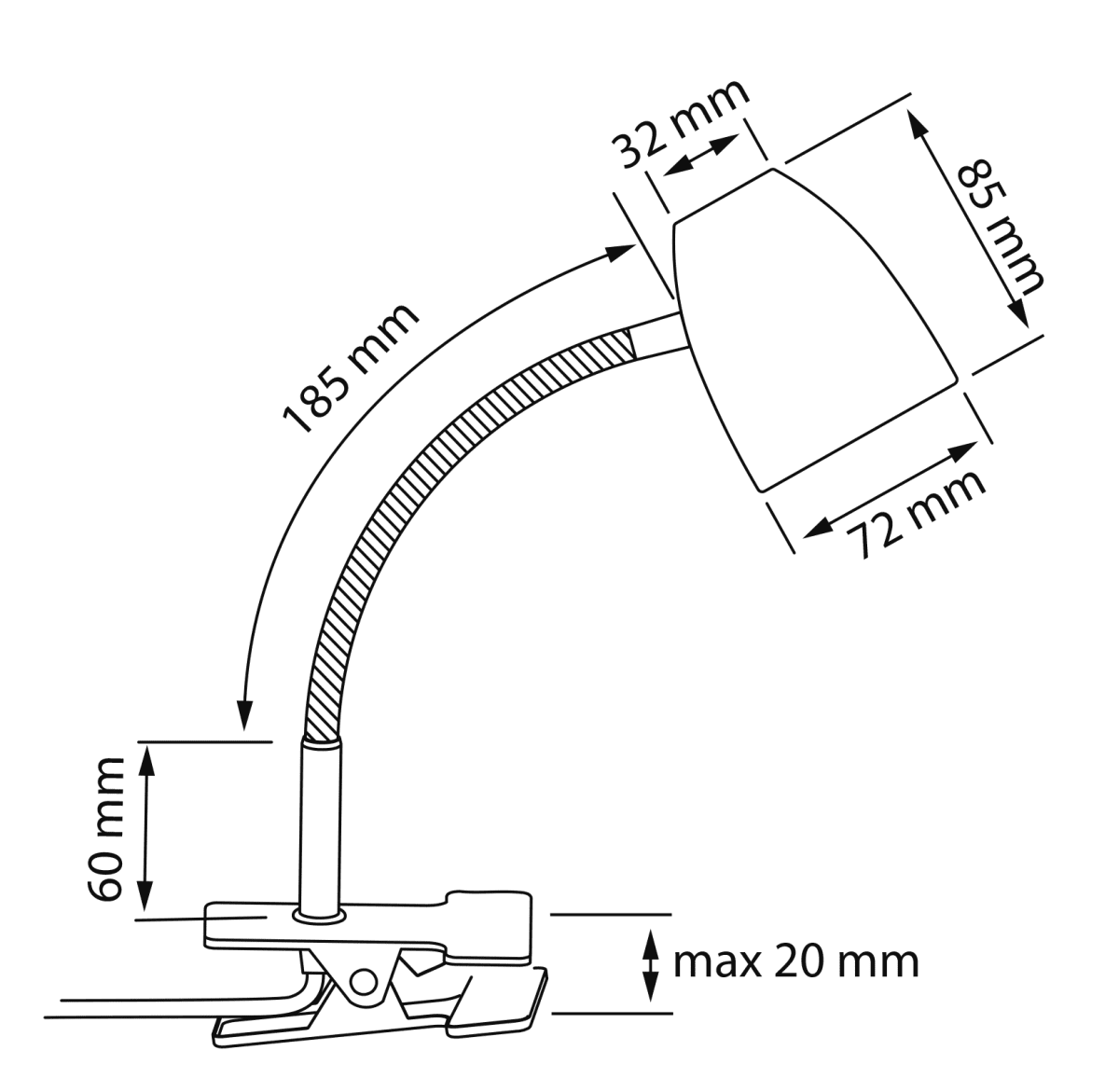 Sandnes Tin klemmelampe Fra Aneta Lighting - Flexarmen g&oslash;r ogs&aring;, at den er retningsbestemt.